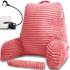 Homie Reading Bed Rest Pillow with Reading Light and Wrist Support, Has Arm Rests, and Back Support for Lounging, Reading, Working on Laptop, Watching TV (Rose Pink)