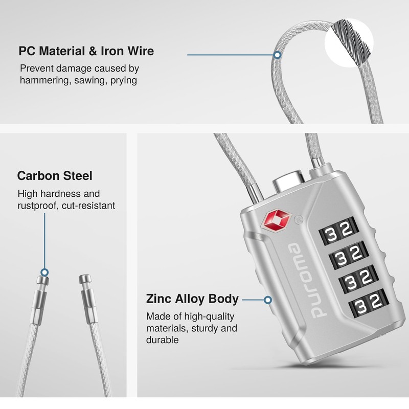Puroma 2 Pack TSA Approved Luggage Lock, 4 Digit Combination