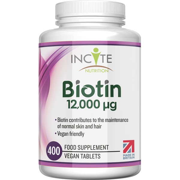 Biotin Hair Growth Supplement 12,000mcg - 400 Tiny 6mm Tablets (Full Year Plus Supply) - Biotin Hair Growth Tablets for Men & Women Biotin Tablets Hair Supplements Hair Support Made in The UK