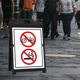 No Smoking No Biking Symbols Sidewalk Sign Kit, 18x24 Inches, With A Frame Stand, Made in USA