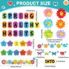 Mooliwe 84 Pcs Spring Health Bulletin Board Decorations Set Spring Summer Classroom Decor Flower Butterfly Accent Healthy Habits Paper Cutouts 3D Paper Flower for School Wall Decoration Supplies