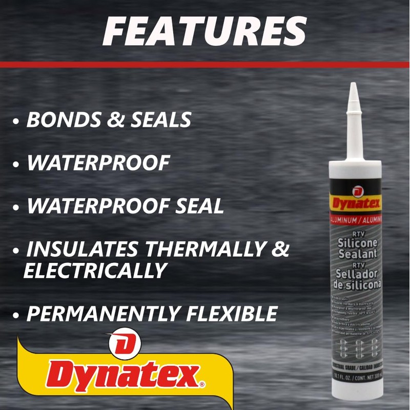 Dynatex 143384 Industrial Grade Silicone Sealant, Aluminum, Marine Caulk, 300ml