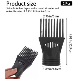 2Pcs Black Plastic Universal Blow Hair Dryer Comb Attachment for Straightening, Detangling - Nozzle Hairdressing Salon Comb,Styling Tools and Appliances for Curly, Natural Hair