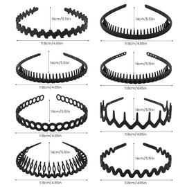 Roxnvm Hair Band, 8 Elastic Hair Bands Men, Plastic Packs Zigzag Headband, Non-Slip Black Headband, Sports Fashion Hair Band Accessories, Hair Band Men for Outdoor Sports Yoga Daily