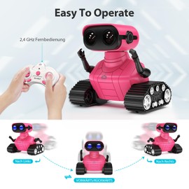 ALLCELE Robot Children's Toy Girls RC Robot Toy with Remote Control, Cute Look, Interesting Music LED Eyes and Flexible Arms, Ideal Christmas Birthday Gifts for Children 3+ (Rose Red)