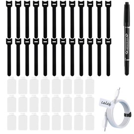 48 Pcs cord labels & Hook and Loop Ties Set with Marker - 24 Labels + 24 Cable Management for Electronics, Home & Office Wire Management