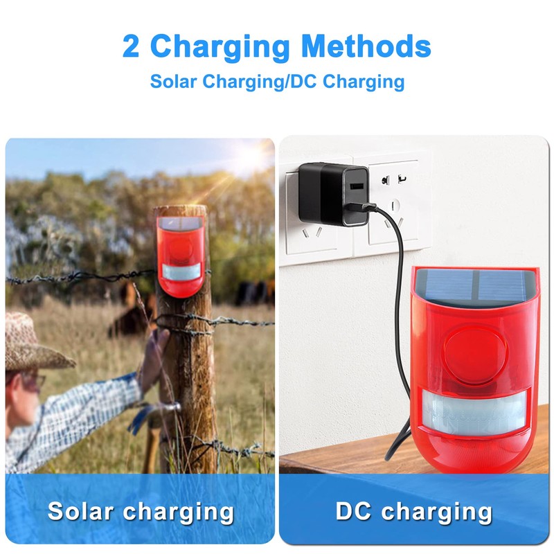 ChunHee Solar Sound & Light Alarm Outdoor Motion Sensor 129db
