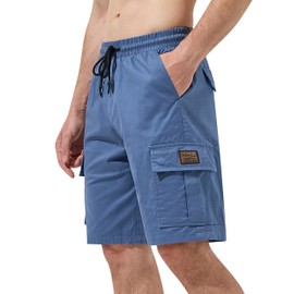HHZ Drawstring Cargo Shorts for Mens Cotton Stretch Relaxed Fit with 6 Pockets Casual Work Hiking Summer Beach Short Man Twill Chino Shorts Blue 3X-Large