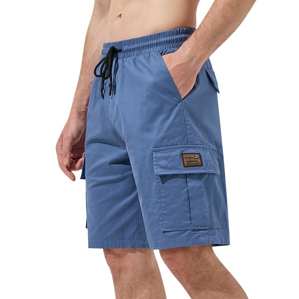 HHZ Drawstring Cargo Shorts for Mens Cotton Stretch Relaxed Fit