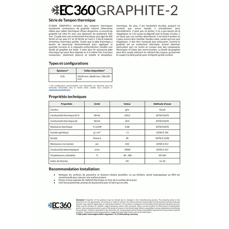 EC360® Graphite-2 20W/mK Thermal Pad (30 x 30 x 0.05