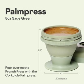 Corkcicle Coffee Palmpress - Single Serve - Portable Pour Over & French Press - Stainless Steel Filter - Collapsible - Holiday Gift - Great for Gifting Warmth - 8 oz - Sage Green