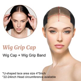 SGQTZDZQ Lace Wig Grip Cap for Women, Adjustable Wig Caps to Hold Wigs in Place, U-Shaped Headband (Black)