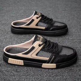 2026 New Men's Half Slippers Hollow Mesh Platform Shoes Thick Soled Anti-Odor Casual Lazy Shoes Oversized Size 47 BlackColor: Black, EUR Size: 45