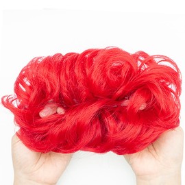 QTHQTFL Messy Bun Hair Piece, Hair Bun Hair Pieces for Women Girls Synthetic Wavy Curly Hair Bun Scrunchies Ponytail Extensions (Red)
