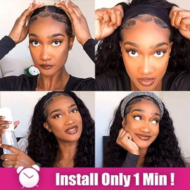 AISI QUEENS Headband Wigs for Black Women - Highlight Glueless Curly Human Hair Wig (10 Inch, P4/27 Color)