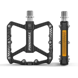 PINNAMAX Bicycle Pedals, CNC Aluminium, 9/16 Inch, Non-Slip Platform, 3 Bearings, Bicycle Pedals for Road Bike, MTB, E-Bike (Black)