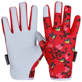 Leather Gardening Gloves for Women Men Women Thorn Proof Rigger Garden Safety Work Gloves Multi Purpose Breathable Construction Gardening Gifts Red L 1 Piece