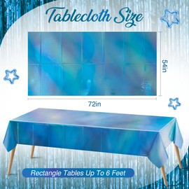 2 Pcs Blue Iridescent Plastic Tablecloths, Disposable Shiny 54" x 72" Laser Holographic Rectangle Table Cover, Foil Table Cloth for Party Decoration, Birthday, Bachelorette, Bridal, Wedding