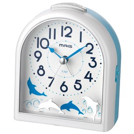 MAG T-747WH-Z Dolphin Alarm Clock, Analog, Migrate, Silent, Continuous Second Hand, Snooze Function, Light Included, White