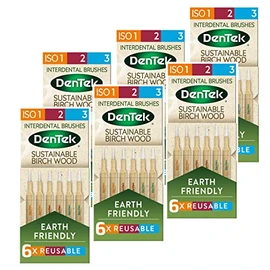 DenTek Earth Friendly Birch Wood Interdental Brushes Mixed Size Pack ISO1, 2 & 3 - 6 Count x 6 Packs (36 Brushes)
