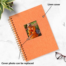 HIWHY Scrapbook Photo Album Linen Cover with DIY Window 28x20 CM White Inner Paper Memory Book with 40 Sheets/80 Pages Orange