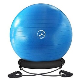 Yoga Ball Chair  Exercise with Base or Stand for Home Office Desk Sitting Workout 65cm Antiburst Balance & Stability Seat Large Gym Abs - Color: Blue with Bands, Size: 65 cm