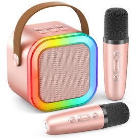 Peski Karaoke Machine for Kids Adults, Portable Bluetooth Mini Karaoke Microphone Singing Speaker with 2 Wireless Mic and Light,Toys for All Smartphones,Birthday, Family,Home Party (Rose Gold)