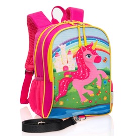 HappyVk Backpack with Leash for Kids-Anti Lost Walking Toddler Leash-Unicorn design-for 1-4 Years Old Girls