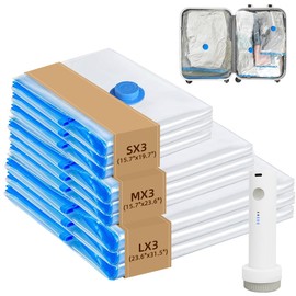 Vacuum Seal Bags with Portable Electric Pump, 9 Pack Vacuum Storage Bags for Clothing Travel, Compression Packing Space Saver Bags for Luggage Suitcase (3 Small & 3 Medium & 3 Large)