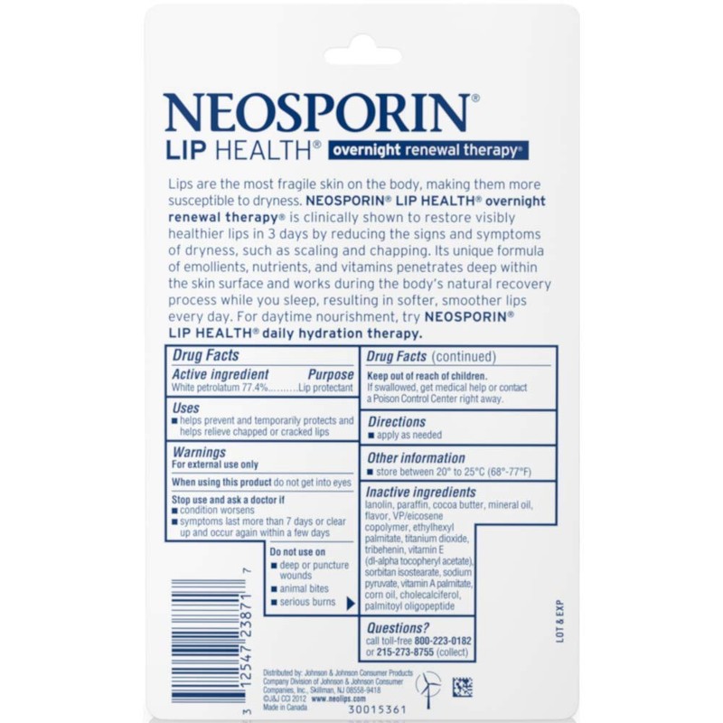 Neosporin Lip Health Overnight Renewal Therapy 0.27 oz (Pack of
