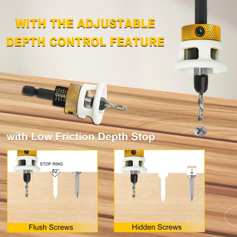 AUMEL 5 Piece Hex Shank Router Bit Set with Adjustable