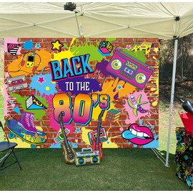 LTDKAEN 80s Party Backdrop Back to The 80's Photography Banner Hip Hop Graffiti Brick Wall Party Decoration 1980s Disco Music Photo Decor(8x6FT)
