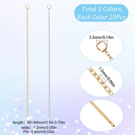 SUNNYCLUE 1 Box 40 Pieces 2 Colours Ear Threads Silver Ear Threads Stainless Steel Earring Threader Long Chain Drop 0.8 Pin with Bow Tassel Earrings for Jewellery Making Women DIY Earrings Crafts