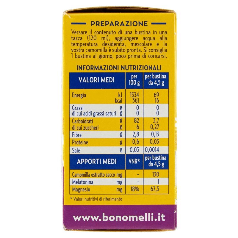 Bonomelli Camomilla Solubile con Melatonina e Magnesio 16 Bustine, Contro