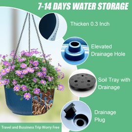 RooTrimmer Hanging Planters 9/10/11 Inch for Indoor Plants, 3 Pack Plant Hanger Outdoor with Drainage Holes, Self Watering Hanging Basket Flower Pot for Garden Home Decor, Dark Blue