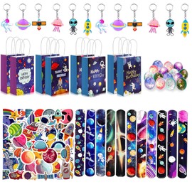 Eymobad 98 Piece Astronaut Party Bag Set, Space Children's Party Bags, Space Gift Bags, Key Ring, Bouncy Ball, Snap Bracelets, Tattoo Stickers, Children, Boys, Girls, Birthday Decoration