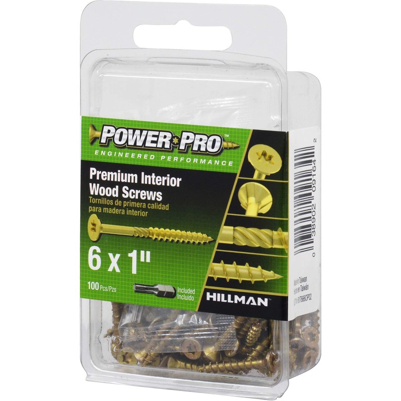 Power Pro 42643 Wood Screws, 6 x 1, Yellow, 100