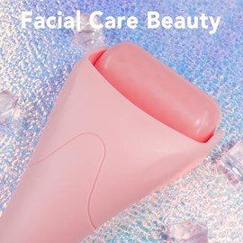 huefull Rodillo de hielo para masaje facial y de ojos, rodillo facial para reducir la hinchazón, alivio del dolor y lesiones menores (rosa)