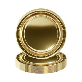 16Pcs Metallic Gold Party Paper Plates 7 inch,Xmas Foil Golden Party Tableware Decor Christmas Gold Paper Plates Metallic Gold Plates for Christmas Party Supplies Table Decorations