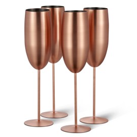 Oak & Steel - 8 Stainless Steel Champagne Flutes with Gift Box, 285 ml - Matte Rose Gold/Copper - Elegant, Solid & Unbreakable - Outdoor Parties, Picnic, Beach & Pool