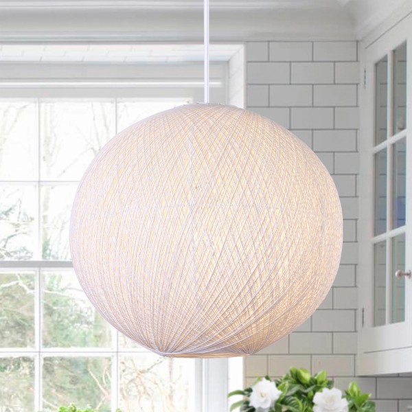 LamQee 18" White Rattan Pendant Light Fixtures, Large Boho Hanging