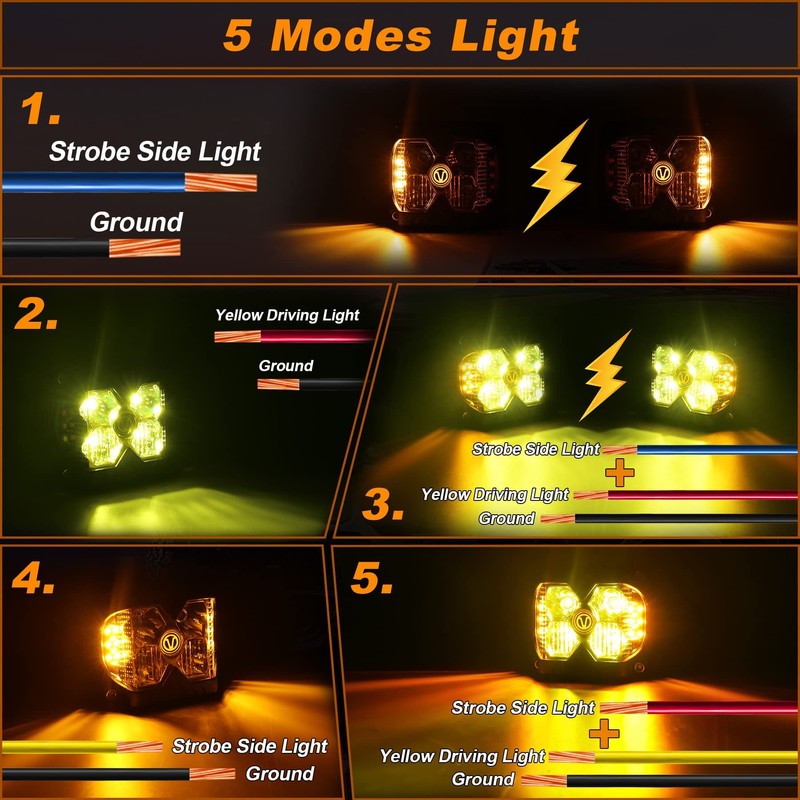MOVOTOR Amber LED Pods, Waterproof IP68 Yellow Lens Cube Offroad