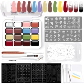 U-Shinein Gradient Painting Gel Set, 16 Colors Ombre Gel Nail Polish with 12* Nail Art Tools for Ombre Nails Aura Nails French Manicure Chrome Powder Long-lasting No-wipe DIY Art Luminescence Glazing