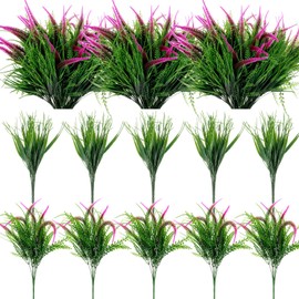 12 Bundles Artificial Plants Flowers Artificial Outdoor Plants Fake Plants Artificial Green Shrubs Adjustable Faux Grass Decorative for Porch Window Indoor Outside Home Living Room Decor