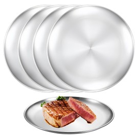 Sporgo Set of 4 stainless steel plates: diameter 20 cm, stainless steel round tableware, camping plate, serving plate, stainless steel plate, camping plate for camping, picnic, hiking, kitchen, par
