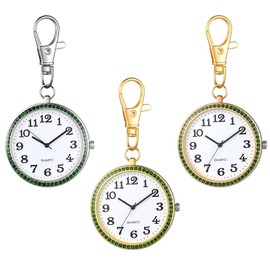 Silverora Pocket Watch with Carabiner Key Ring Analogue Quartz Watch for Men Women Backpack Belt Outdoor, 3 pieces.