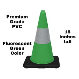 CJ Safety 18" Black Base Green PVC Traffic Safety Cones with 6' Reflective Collar (12 Cones)