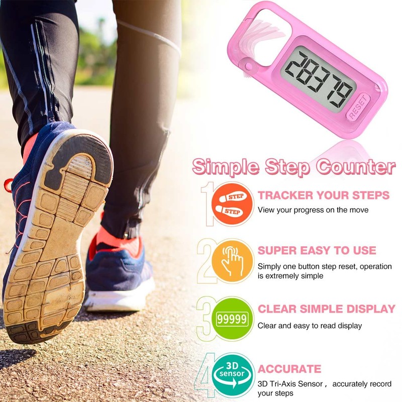 Simple Walking 3D Pedometer, Portable Carabiner Step Counter, Steps Tracker