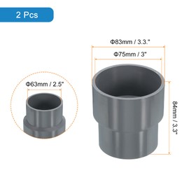 sourcing map 2 Pcs UPVC Reducer Pipe Fitting, 75x63mm PVC Straight Pipe Coupling Adapter Connector for Home Sewer Plumbing Water Line, Grey