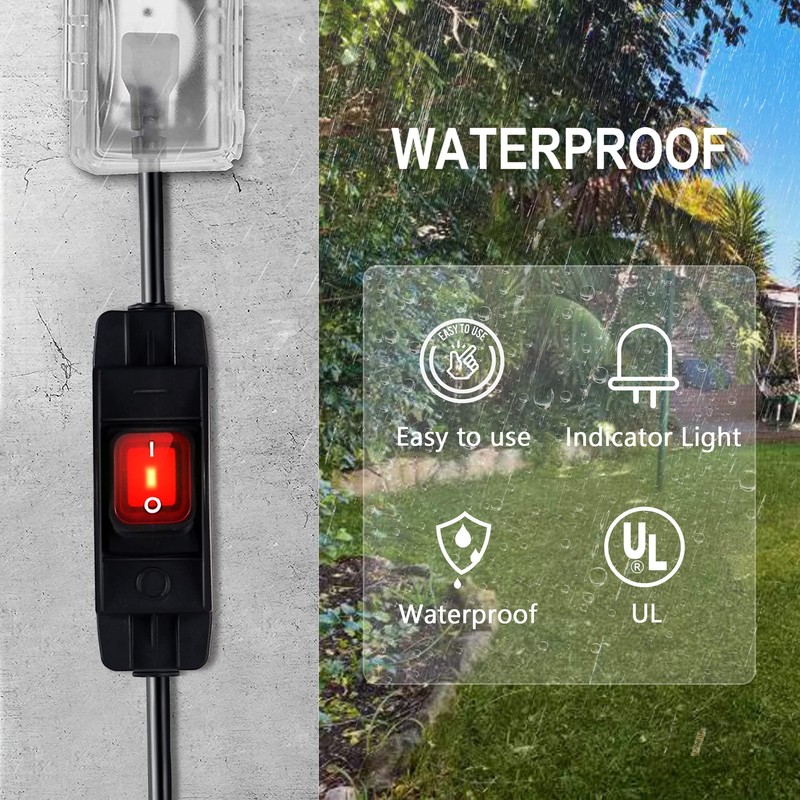 Outdoor Waterproof On/Off Switch Extension Cord, Heavy Duty 125v/250v Black